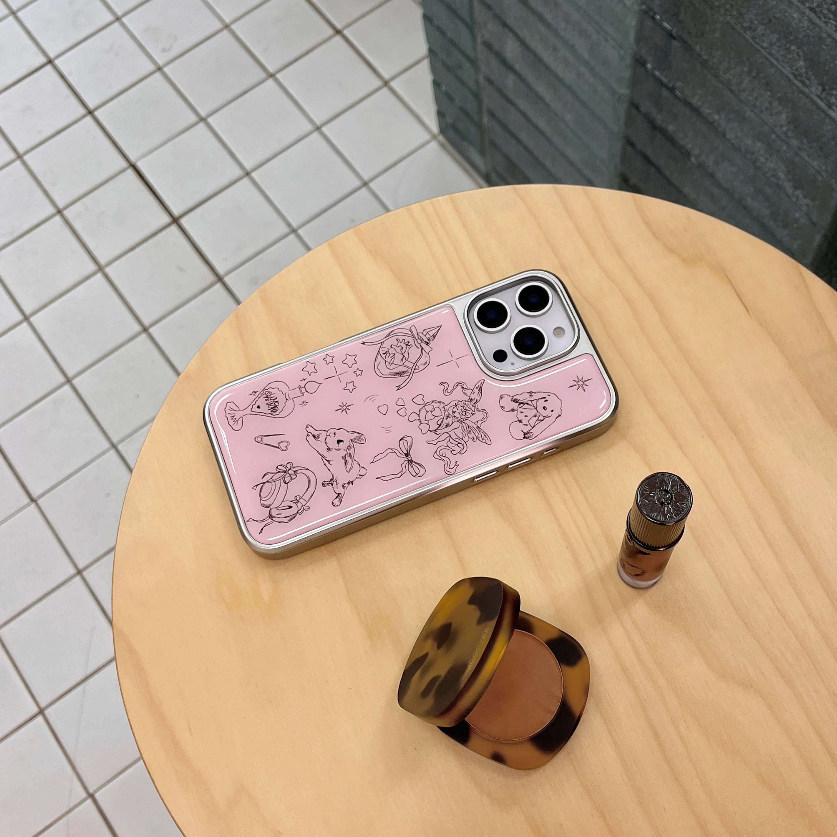 Ins Pink Angel Rabbit Cartoon Bow Love Heart Electroplated Edge Phone Case for iPhone 16 15 14 13 Pro Max 12 Back Cover Funda