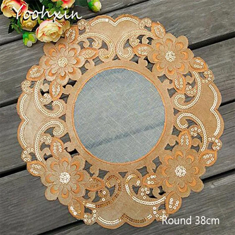 Modern Lace Sequin Placemat Cup Embroidery Coaster Tea Coffee Mug Kitchen Christmas Table Place Mat Cloth Doilies Dining Pad