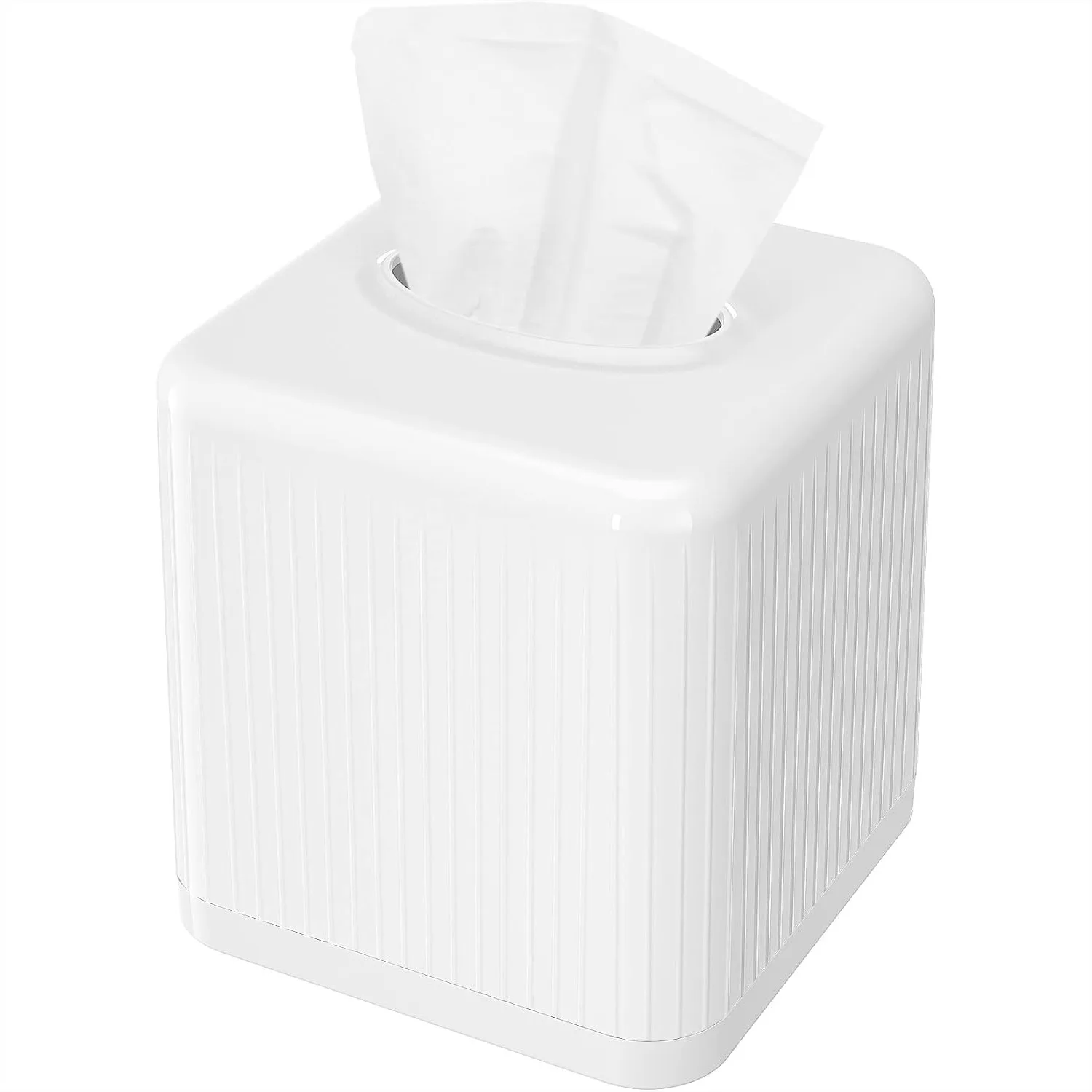 Square Plastic Tissue Box Cover with Base, Modern Cube Facial Tissue Dispenser for Bathroom Vanity Countertop, Living Room