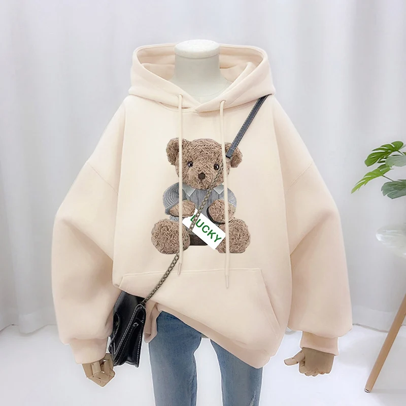 MATTA 2022 Mỹ Retro Ins Triều Gấu Áo Nữ Thu Đông Oversize Cọc Dày Kích Thước Lớn Hoodie áo Khoác