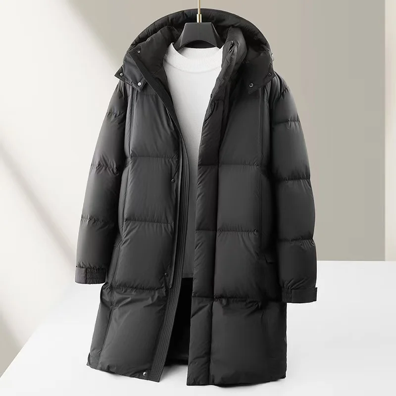 2025 Autumn/Winter New Men's Hooded Down Jacket Medium to Long, Thickened, Warm, High Filling, Lightweight Luxury Casual Jacket