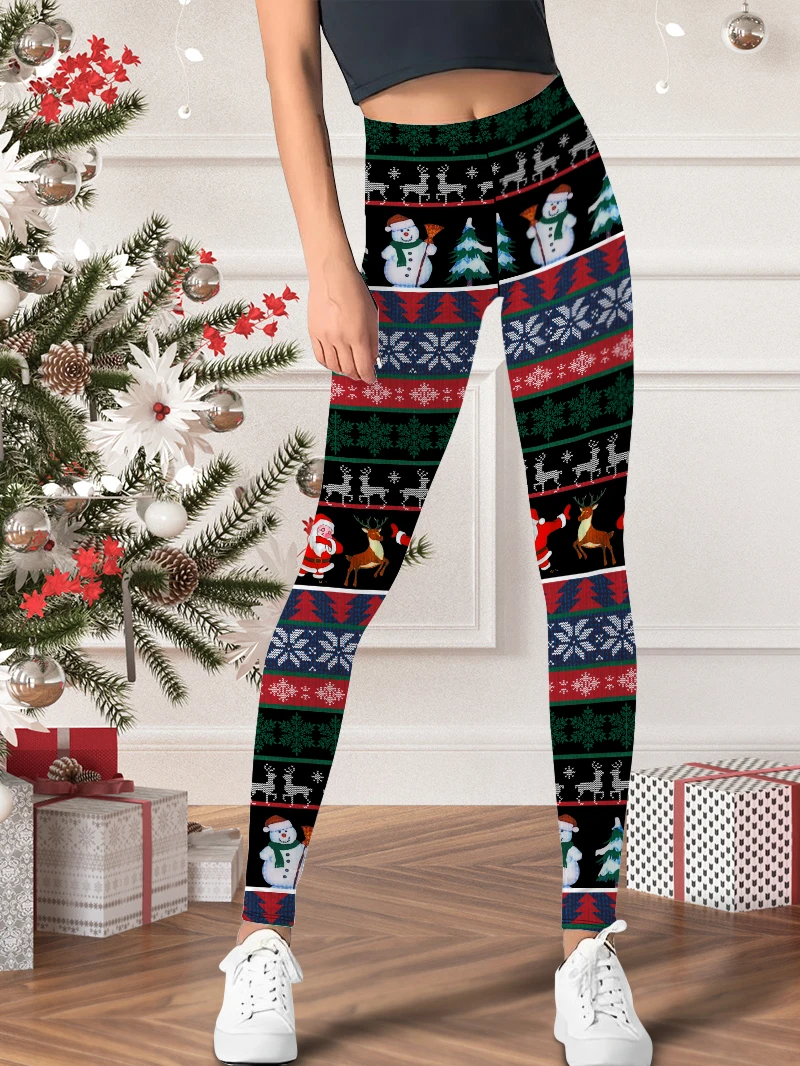 Women's home daily Christmas trousers festive daily fun holiday pattern printed leggings