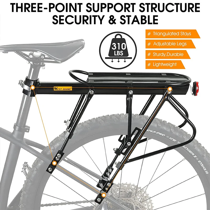 WEST BIKING Bicycle Rear Rack For 20-29 Inch MTB Bike Luggage Carrier Stand Quick Release Aluminum Alloy Cycling Cargo Shelf