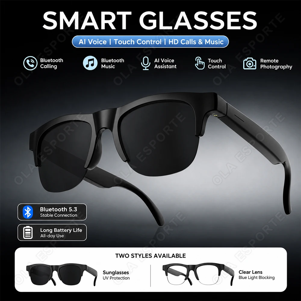 Smart Glasses Men Women Sunglasses Sunscreen UV Protection Intelligent Voice Assistant Bluetooth Call Music Playback AI Glasses