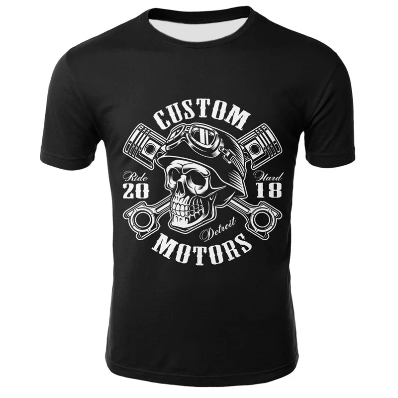 

Skull T Shirt Men Black Tshirt Fashion Motorcycle Punk 3D Printed Hip Hop Mens T-shirt Clothing Casual Cool Rock Streetwear Tops