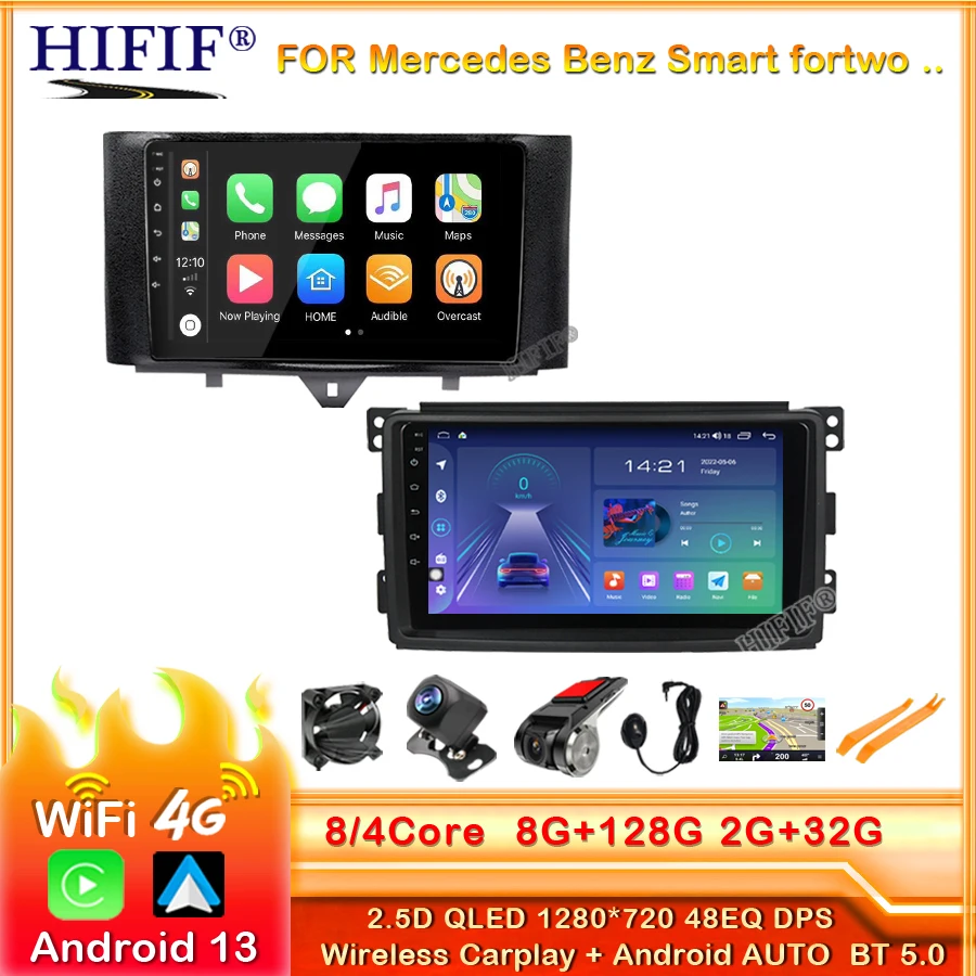 

2DIN Android 13 2din Car Radio Multimedia Video Player For Smart fortwo 2005 2006 2007 2008 2009 2010 Navigation GPS audio 2 DIN