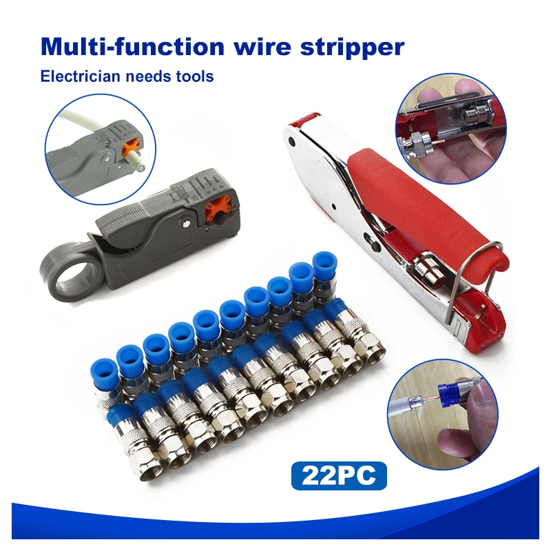 22pc Coaxial Cable Anti Slip Joint Crimping Pliers Coaxial Cable Cutter Cable TV Installation Tools Connection Pliers