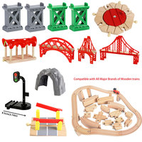 Wooden Train Track Accessories Toys Railway Rails Parts Fit All Brand Train Toy Road Connector Wood Railway Bridge Birthday Gift