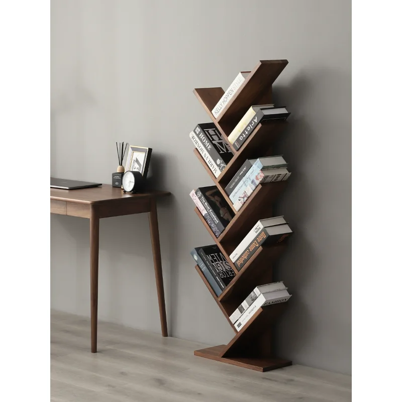 

Black walnut wood bookshelf, floor to floor solid wood bedroom, bedside office, living room storage, Nordic minimalist