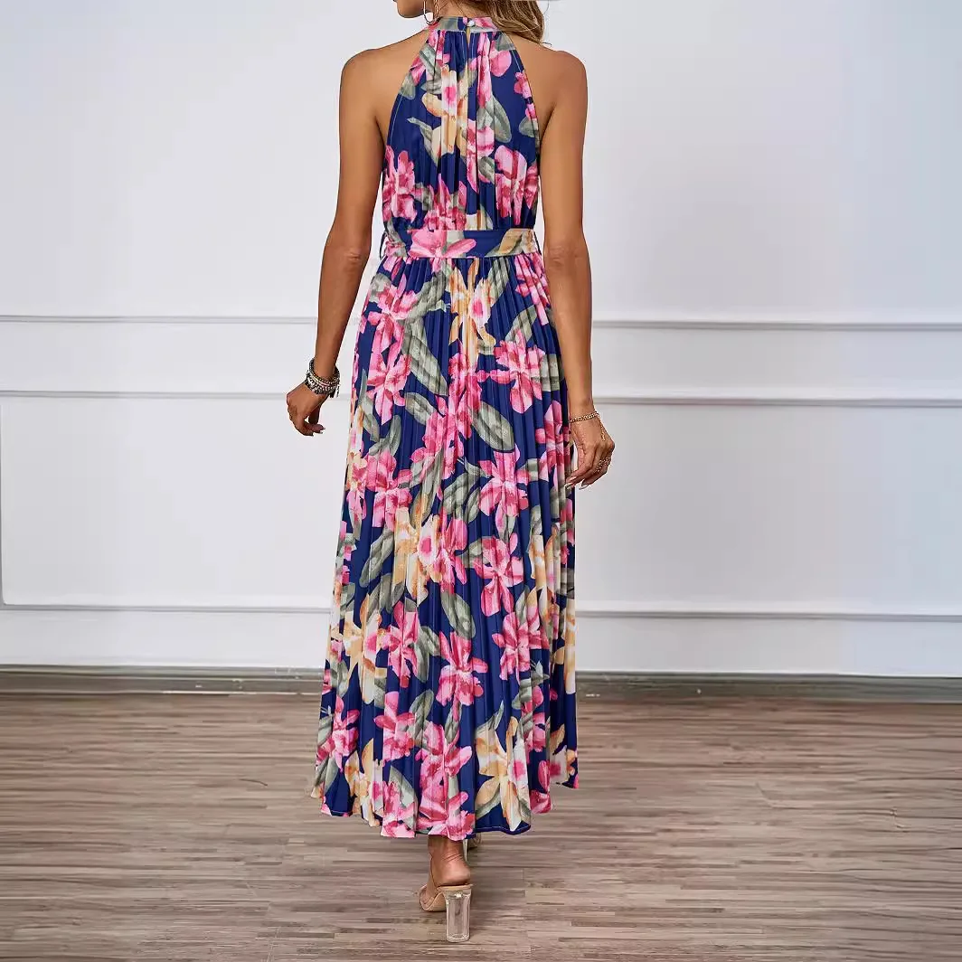 2026 Spring and Autumn Season AliExpress Cross border European and American New Women's Wear Printed Retro Hanging Neck Bohemian