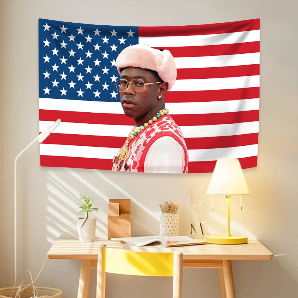 Tylers American Flag The Creator Tapestry Rapper Singer Home Decor Wall Hanging Living Room Bedroom Dorm Aesthetic Decor