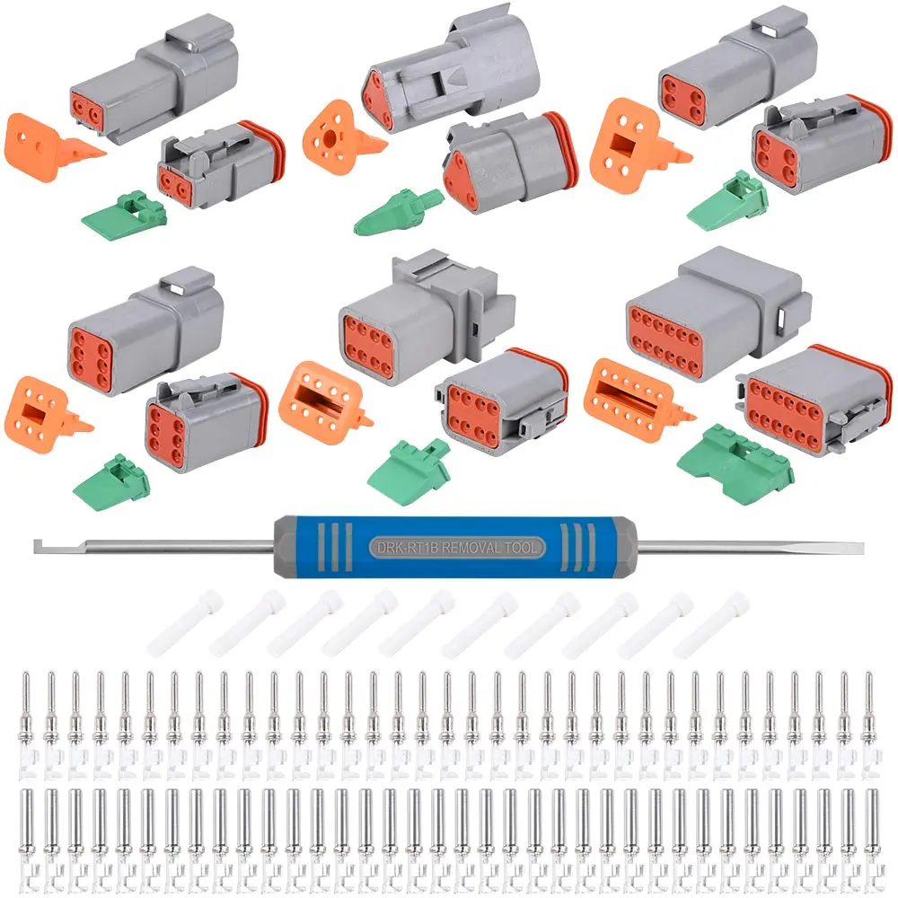 

JRready ST6327 DT Deutsch Connector Kit, 2 3 4 6 8 12 Pin Gray Waterproof Electrical Connector with Size 16 Stamped Contacts