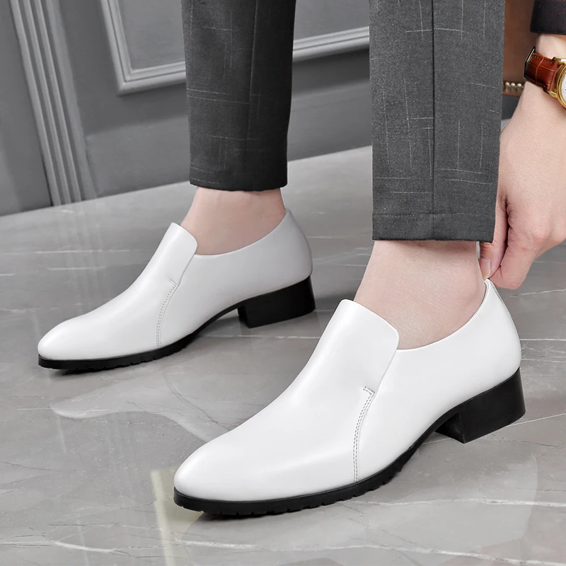 Men\'s Business Dress Pointed Leather Shoes Summer Leisure One Step Suit Small White Shoes Premium Genuine Leather wedding