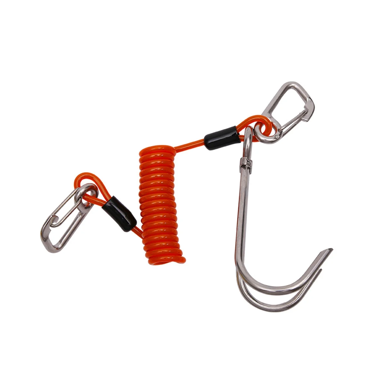 Double Head Dive Reef Rafting Hook Stainless Steel Reef Hook Spiral Coil Spring Cord Dive Safety Accessory - Orange