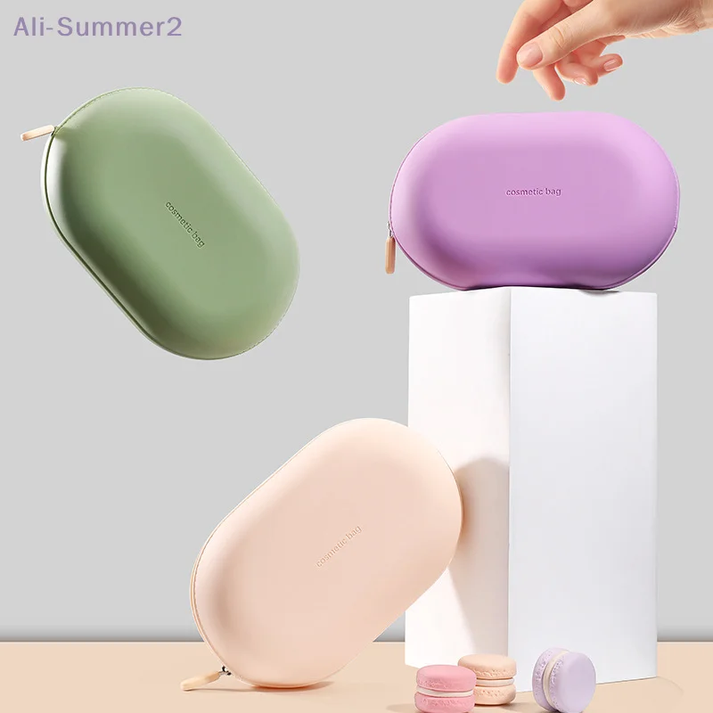 Large Capacity Silicone Cosmetic Bag Waterproof Space Saving Travel Storage Bag Dust-proof Zipper Closure Coin Purse Travel