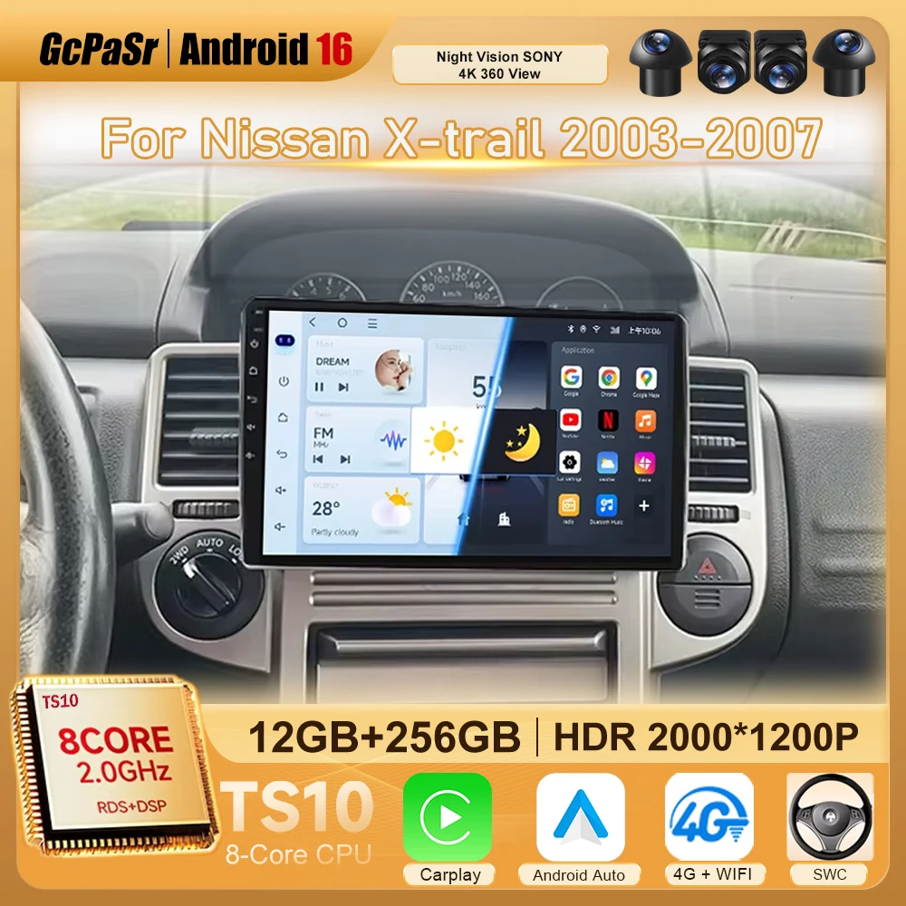 

Car Radio Android For NISSAN X-TRAIL Xtrail 2003-2007 Carplay Auto Player Multimedia Video GPS Navigation Rear camera Screen DVD