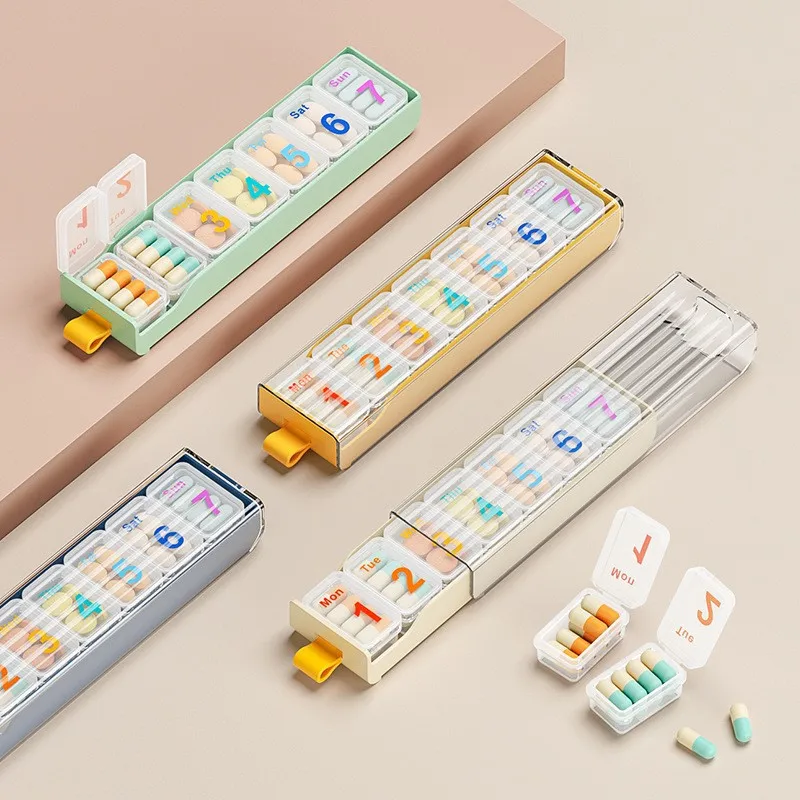 7 Day Portable Mini Medicine Box Sub Packing Compartment Sealed Lid Moisture Proof Small Pill Organizer Daily Vitamin Travel