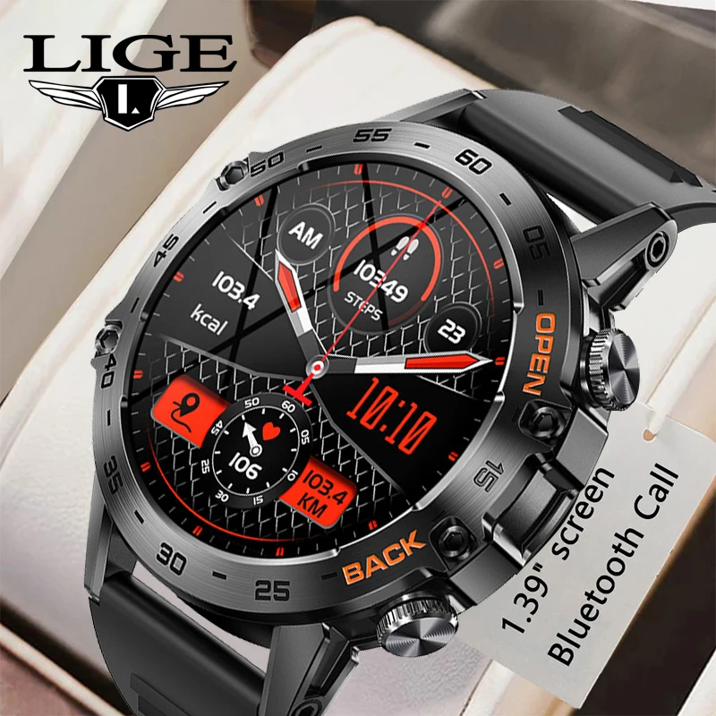 

LIGE New 1.39 Inch Men's Bluetooth Call Smart Watch Sports Fitness Tracker Heart Rate Monitor Smartwatch For Android iOS 400mAh
