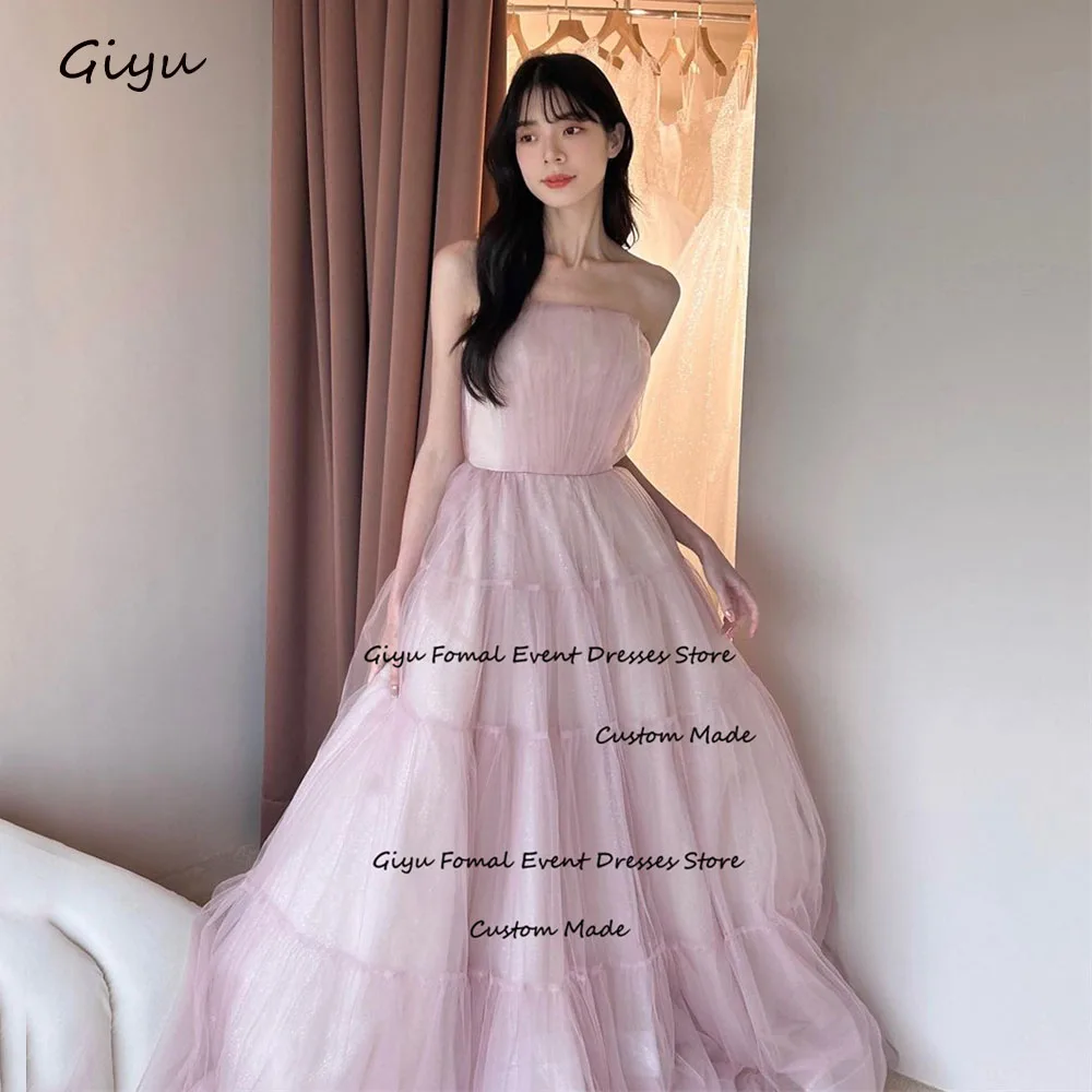 

Giyu Fairy Pink Korea Wedding Dress Photoshoot A-line Strapless Draped Floor-length Graduation dresses Evening Dress