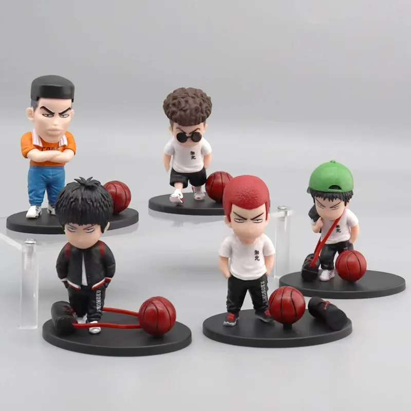 5pcs Slam Dunk Anime Figure Sakuragi Hanamichi Mitsui Hisashi Rukawa Kaede Action Figure Toy PVC Model Doll Auto Interior Decor