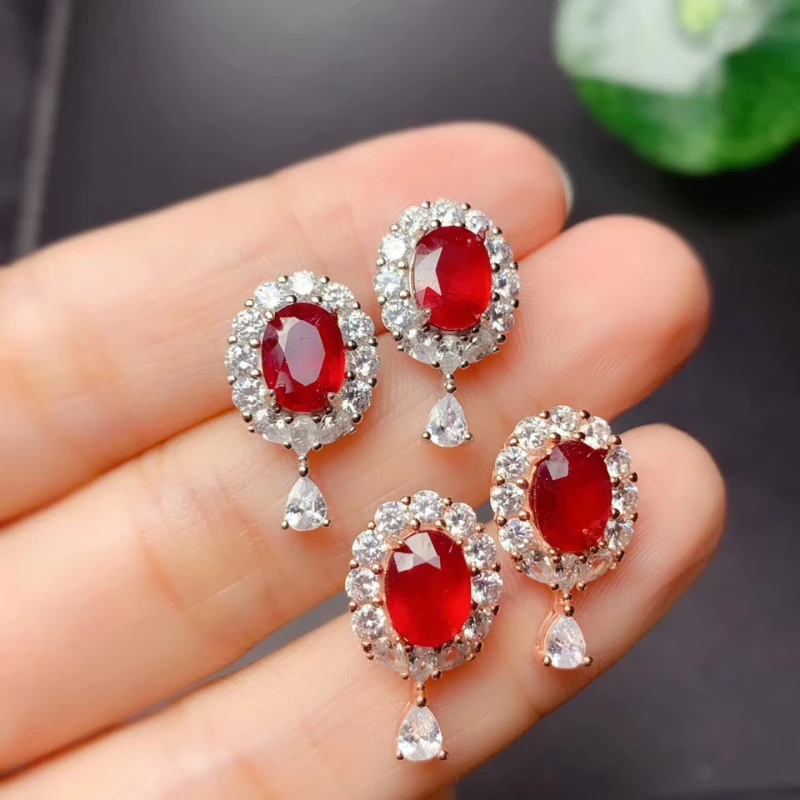 

Natural Ruby Earrings Ladies Silver Jewelry New Years Girl Party Gifts Earrings for Women Sterling Silver 925