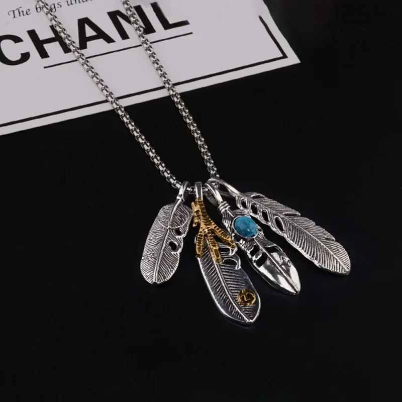 Brand Version of Takahashi Feather Pendant Necklace Men Tide Retro Leaves Long Sweater Chain Unisex Hip Hop Jewelry Wholesale