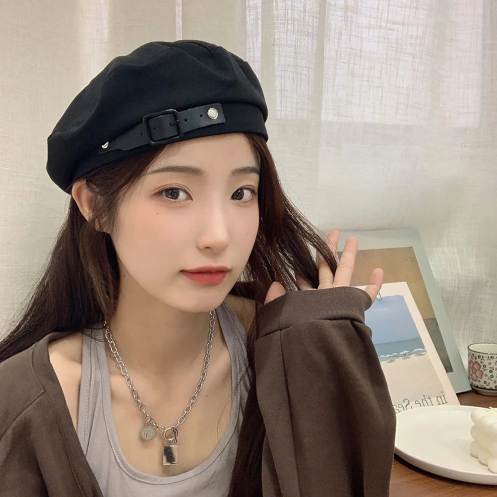

French Style Beret Hat Solid Color Vintage Simple Sun Protection Beret Hats for Women Fashionable Outdoor Use
