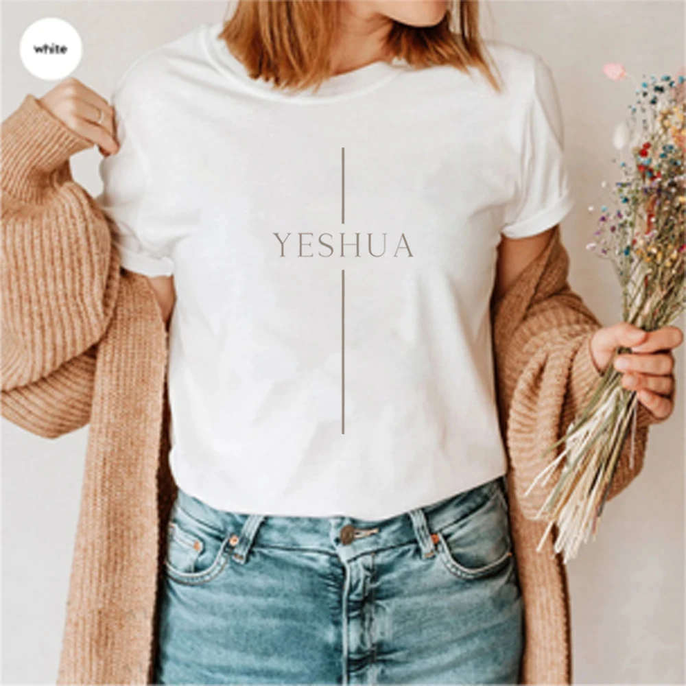 خمر Yeshua تي شيرت القمصان المسيحية كول المسيحية التي شيرت يسوع قميص الإيمان تي شيرت للجنسين قصيرة الأكمام بلايز عادية #2