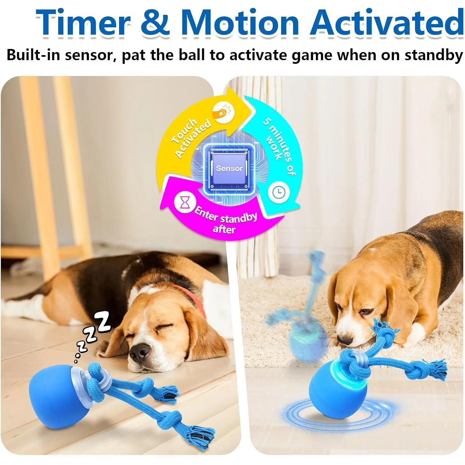 

Hamaileon Interactive Dog Toys, Moving Dog Ball with Touch Activated, Active Rolling Ball for Puppy and Medium Dogs, Squeaky