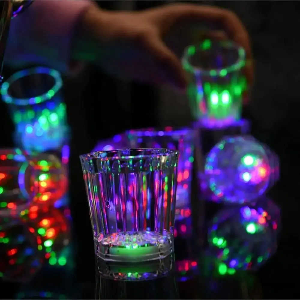 New Colorful Shot Cups Transparent Glow In The Dark LED Glowing Glasses Cup Light Up Cups Plastic Drinking Cup Party