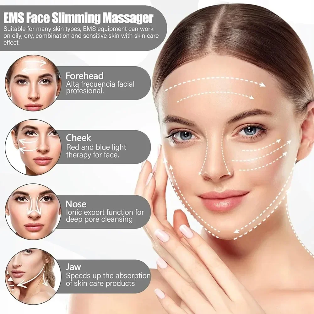 الرقبة الوجه رفع مدلك جهاز العناية بالجمال مكافحة الشيخوخة إزالة الذقن المزدوجة EMS الوجه شد الجلد 4 لون الفوتون الرعاية الدافئة