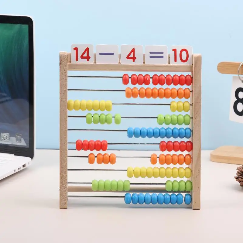 Houten voorschoolse wiskunde-educatief speelgoed met 100 kralen, alfabetkaarten, telstokken en 10 rij cijfers