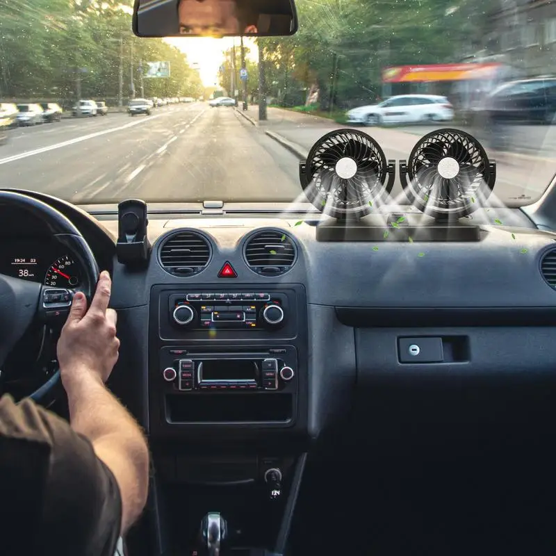 

Car Fans That Blow Cold Air USB Car Fan With 2 Heads Adjustable Auto Cooling Device 360 Degree Rotatable Interior Accessories