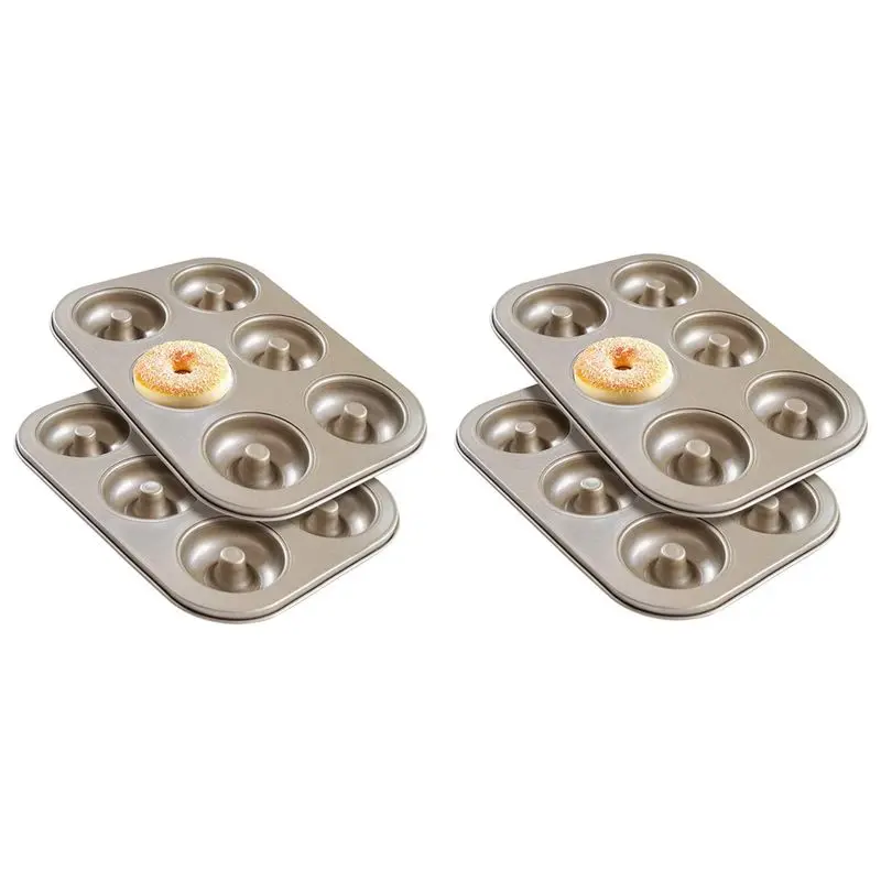 BMBY-Madeleine Pan,4 Pieces Donut Baking Tray, Carbon Steel Donut Mold, Donut Baking Dish Bag Mould 6 Doughnuts