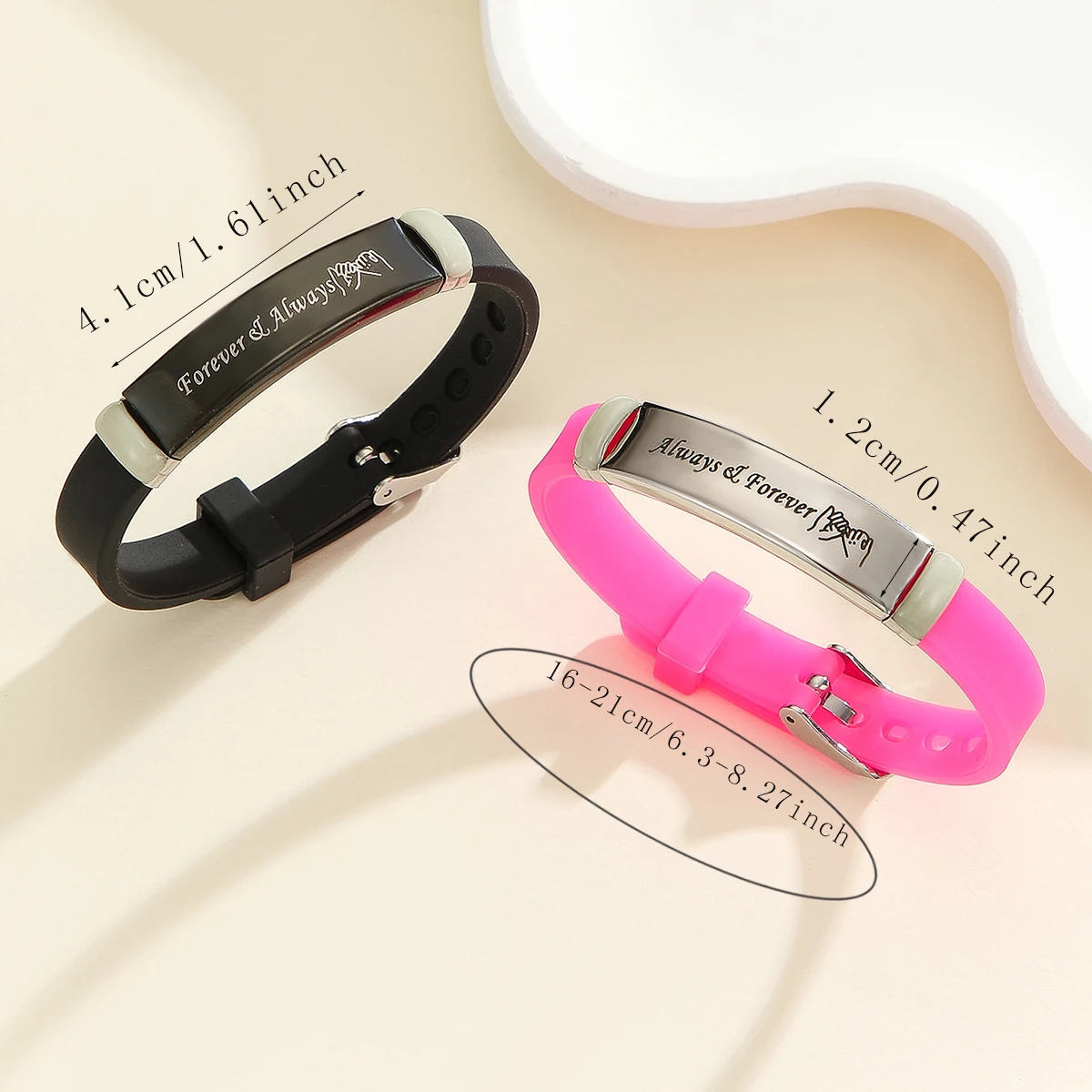 2-Piece Set Always&Forever Glow-in-the-Dark Couple Bracelets Ladies Fashionable Promise Handbands with Hook Pattern view 4