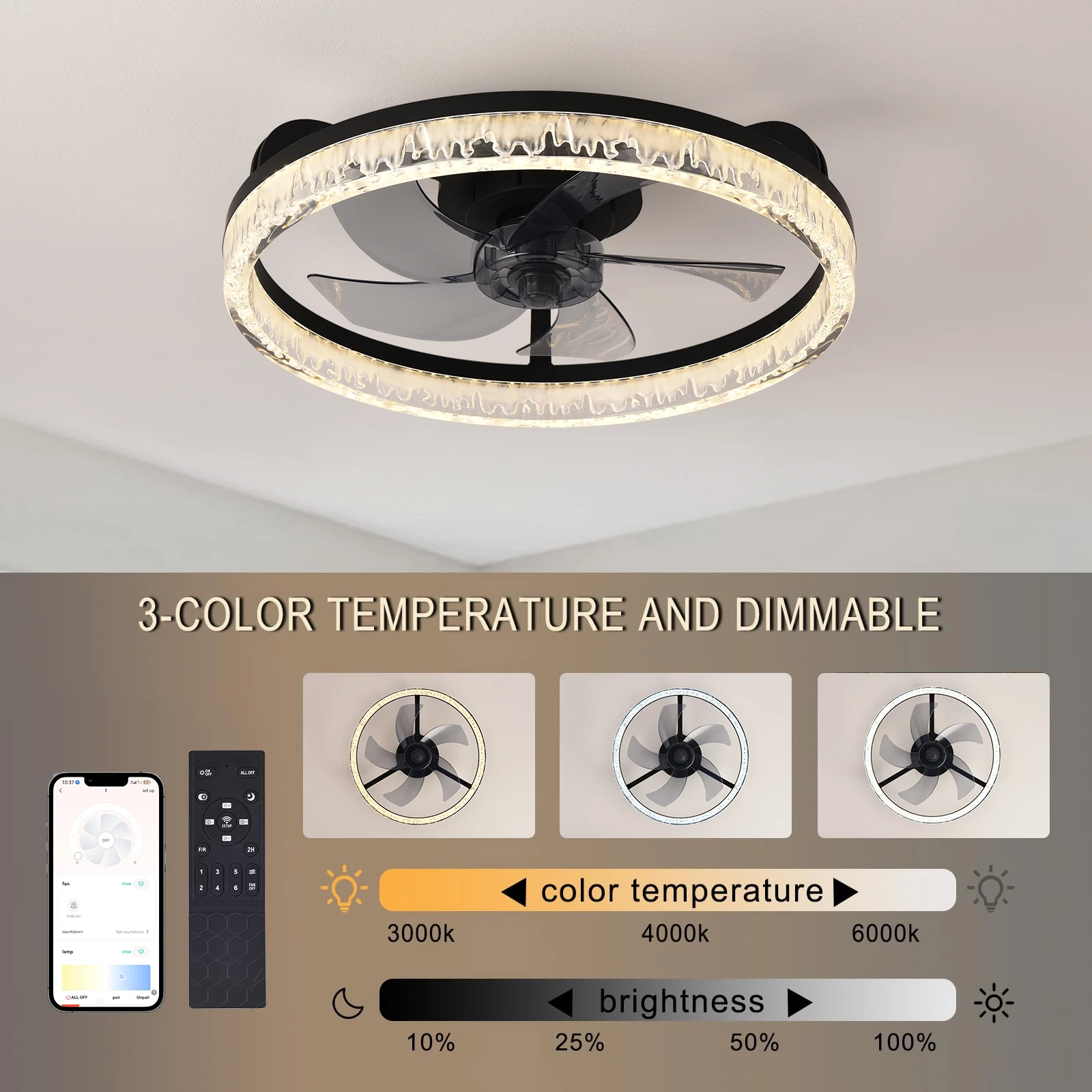 

Nordic Crystal Led Lamp with Ceiling Fan 6 Speeds Bedroom DC Ceiling Fan with Remote Control Ceiling Fans with Light Fixture