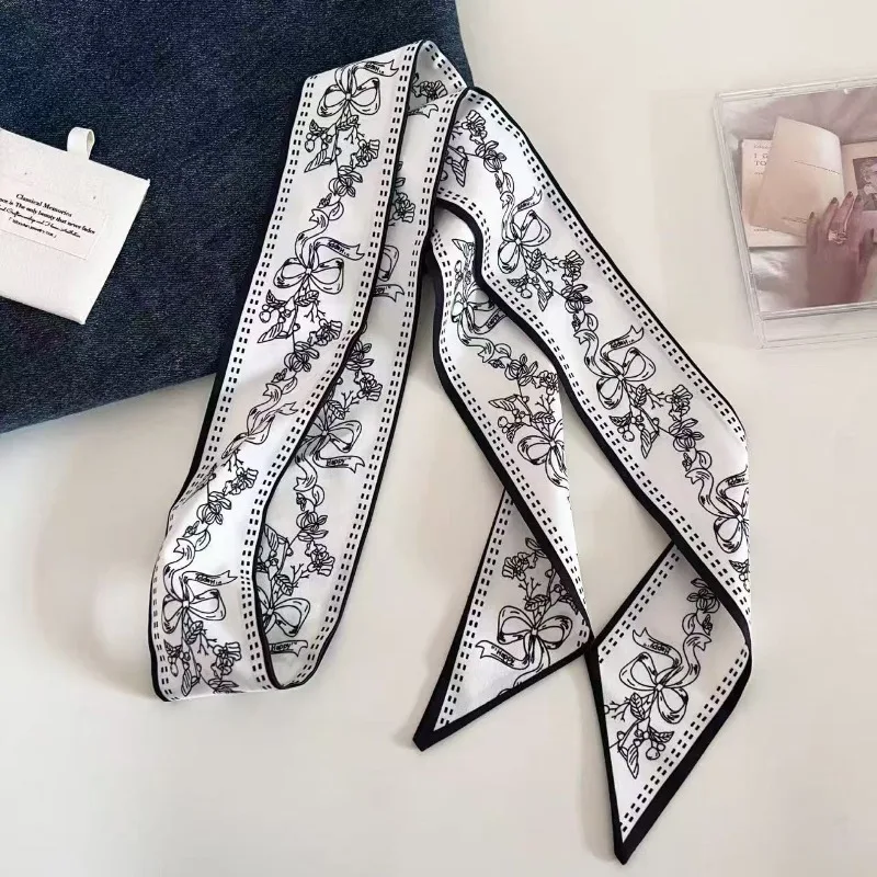 Black White Double Sided Paisley Long Scarf Shirt Neck Decor Hair Tie Bag Strap Multifunctional Waist Belt Scarf Accessories view 2