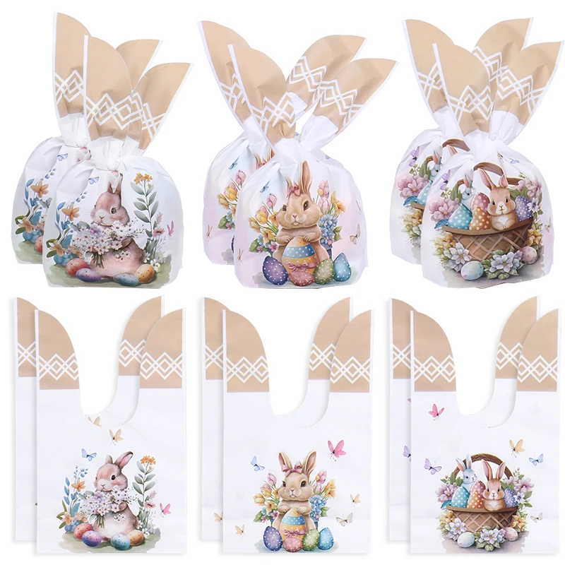 25/50pcs Easter Rabbit Ear Candy Cookies Bag Cute Bunny Eggs Gift Packaging Bag Kids Easter Birthday Party Favors Decor Supplies