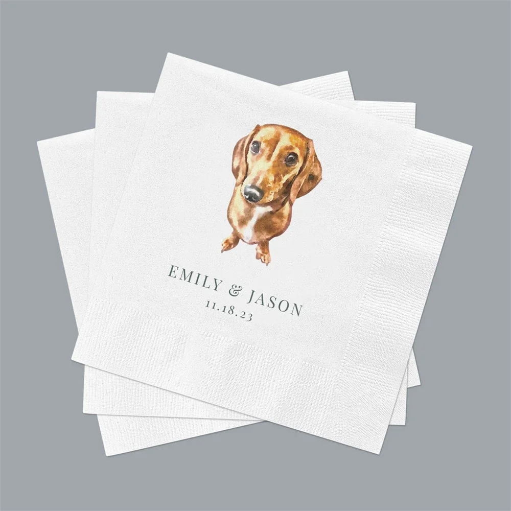 

50 PCS Full Color Personalized Pet Wedding Cocktail Napkins, Custom Wedding Napkins, Dog Cocktail Napkins Wedding, Couple Monogr