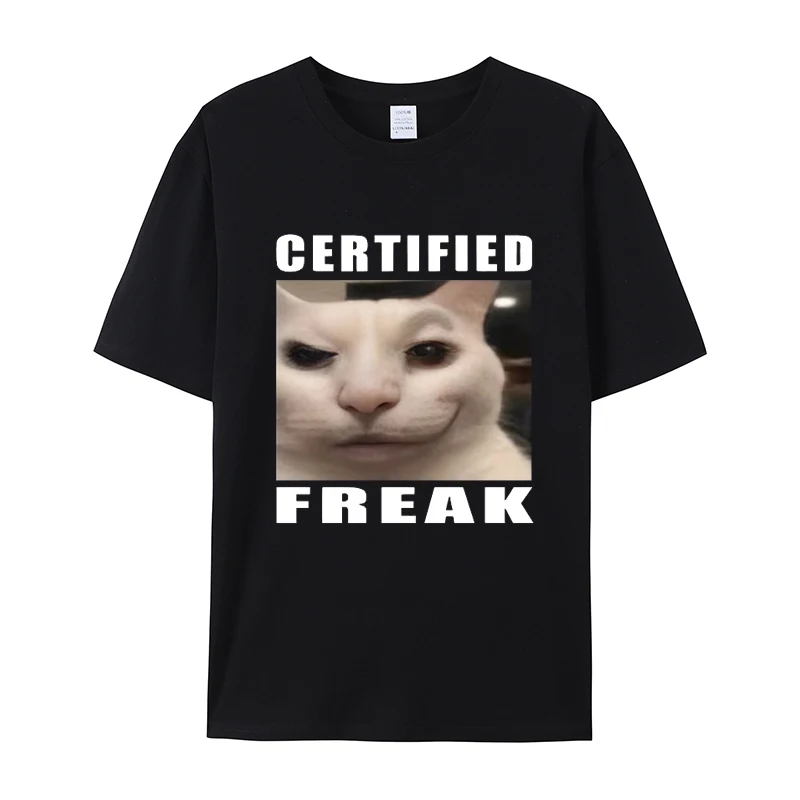 

Summer Strange Cat Meme Emoji Printed Cotton Short-sleeved T-shirt with Personality Men and Women Couples Top