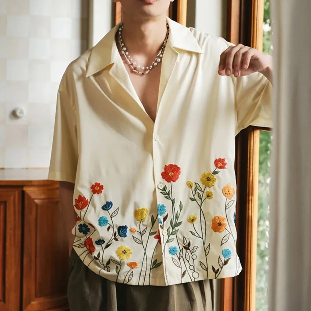 

Loose Shirt Shirt Flower Printing Lapel Polyester Short Sleeve Slight Stretch Summer Comfy Fashion Hot Stylish