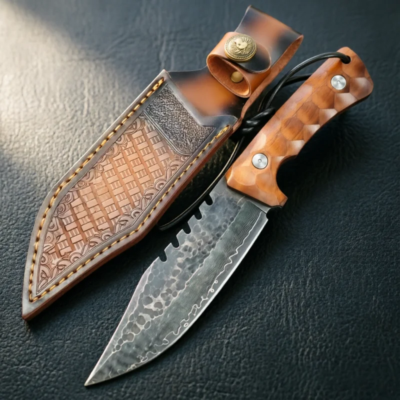 Damascus Steel Forging Straight Knife Outdoor Camping Knife Sharp Fruit Knife Woodworking Knife