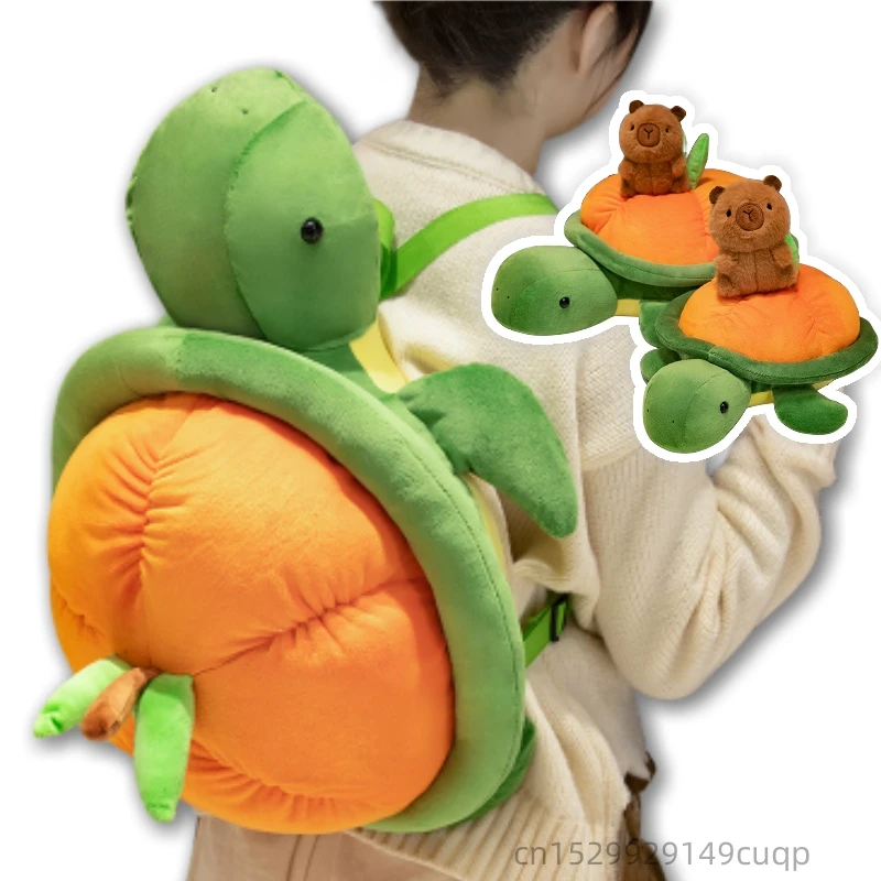 Creative Capybara And Turtle Combination Plush Backpack Doll Super Soft Fruit Animal Plush Toy Pillow Gift For Boys And Girls