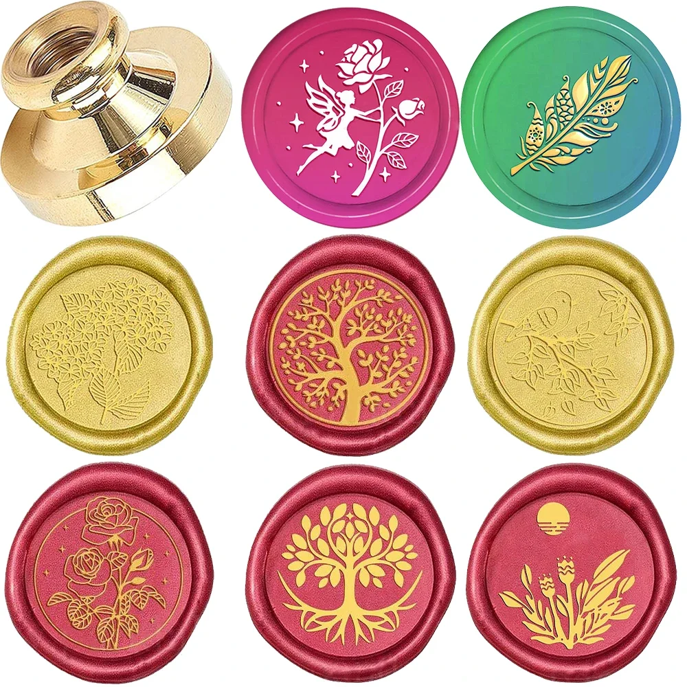 Flower And Tree Stamp, 25mm Removable Brass Head For Decorating Envelopes Notebooks Greeting Cards Postcards Wine Bottles