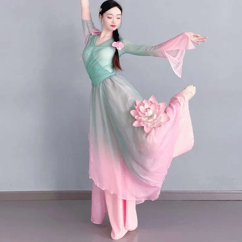 Classical dance new national style gradual change hot diamond culottes gauze practice performance suit national costume national