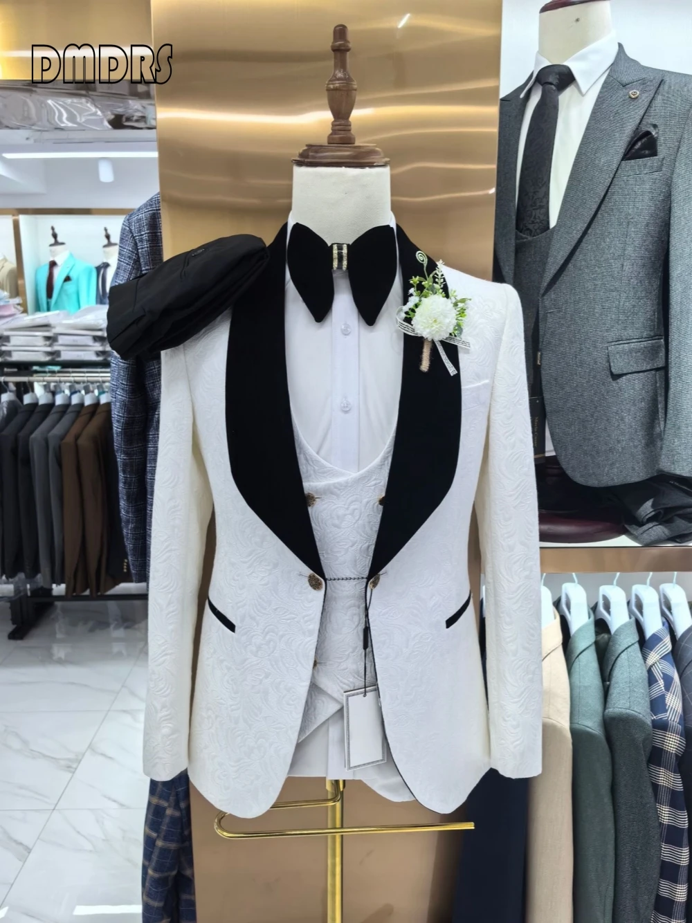 Ensemble blazer et pantalon formel pour hommes, motif de banquet, mariage élégant, imbibé, glaçure, stock, expédition rapide, offre spéciale, vêtements de marié, 3 pièces