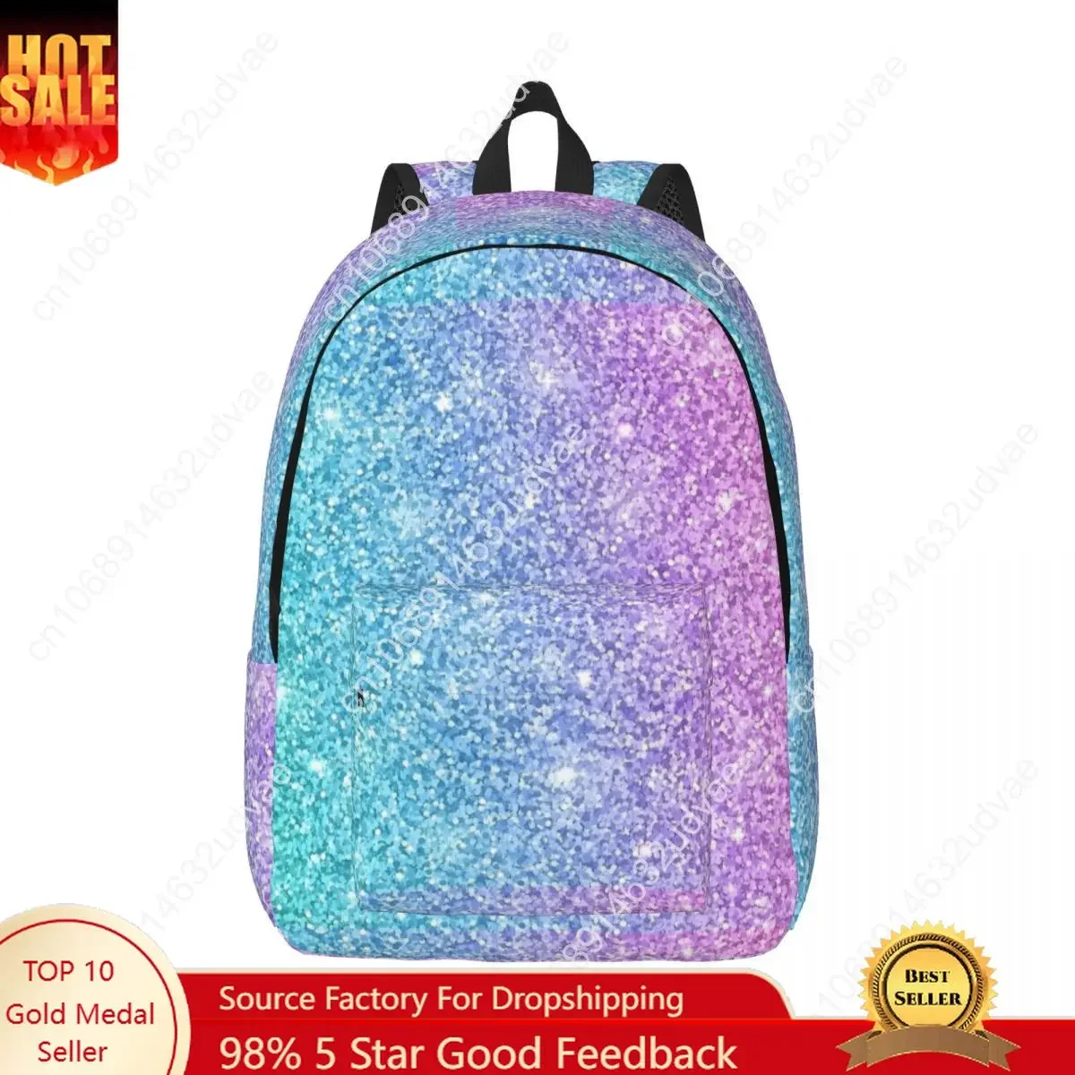 Gradient Ombre Stardust Casual Backpack Sports High School Hiking Purple Turquoise Blue Daypack Men Women College Canvas Bag