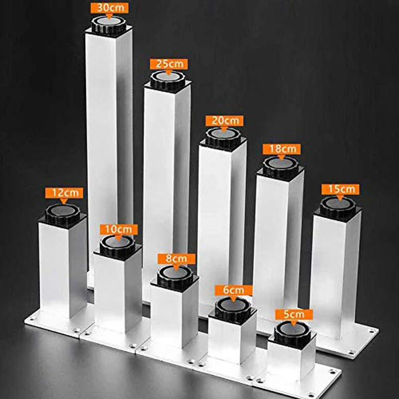 4 Pcs Aluminum Alloy Furniture Adjustable Cabinet Sofa Desk Table Bed Legs Height (50-300mm) Width X38mm with Mounting Screws