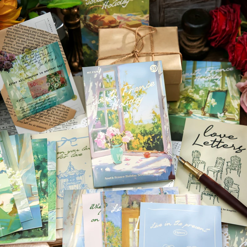 

1Style 30Pcs/bag Holiday Theme Postcard DIY Background Wall Decoration Handwritten Card Blessing Message Memorial Card