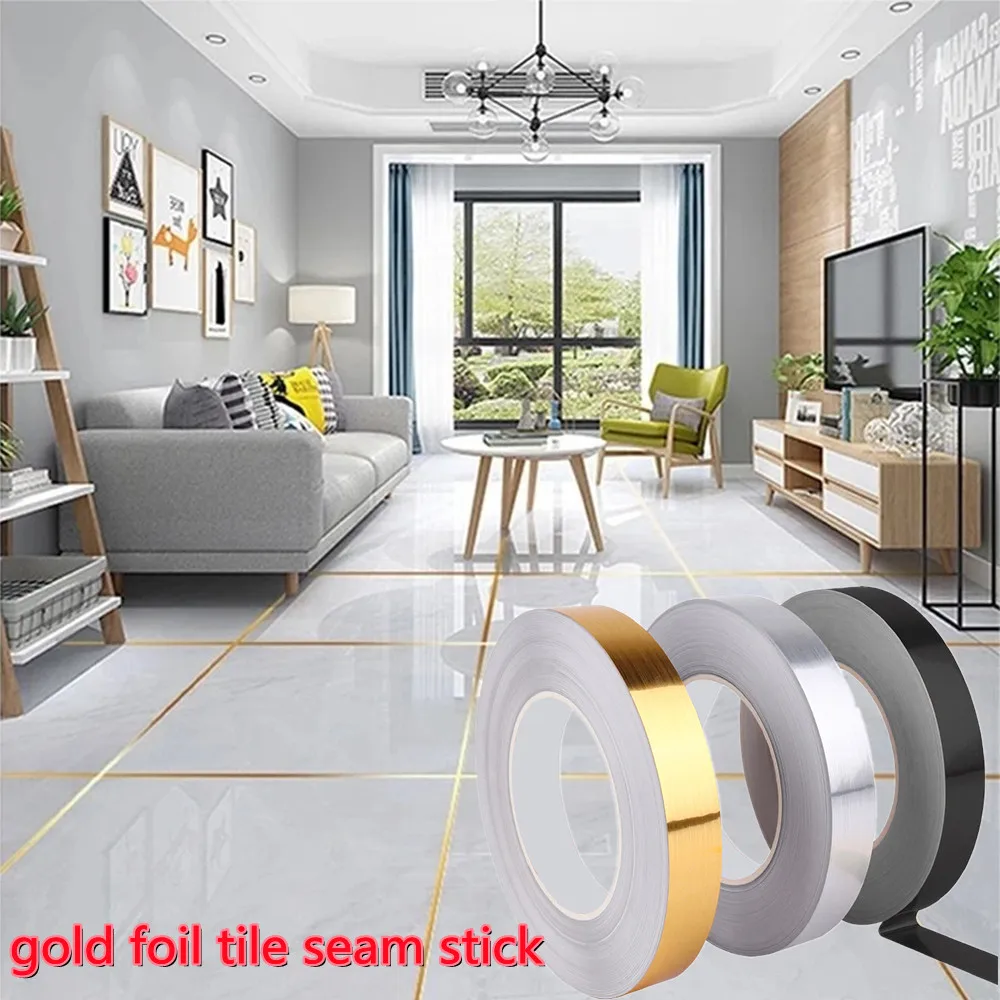 50M Home Decor Brushed Gold Silver Floor Edging Waterproof Seam Wall Stickers Wall DIY Copper Foil Strip Wall Sticker Tile Tape